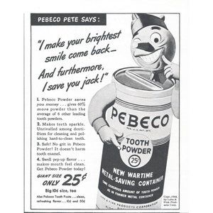 1944 Pebeco Tooth Powder Paste Vintage Print Ad WW2 Wartime Container Wall Art